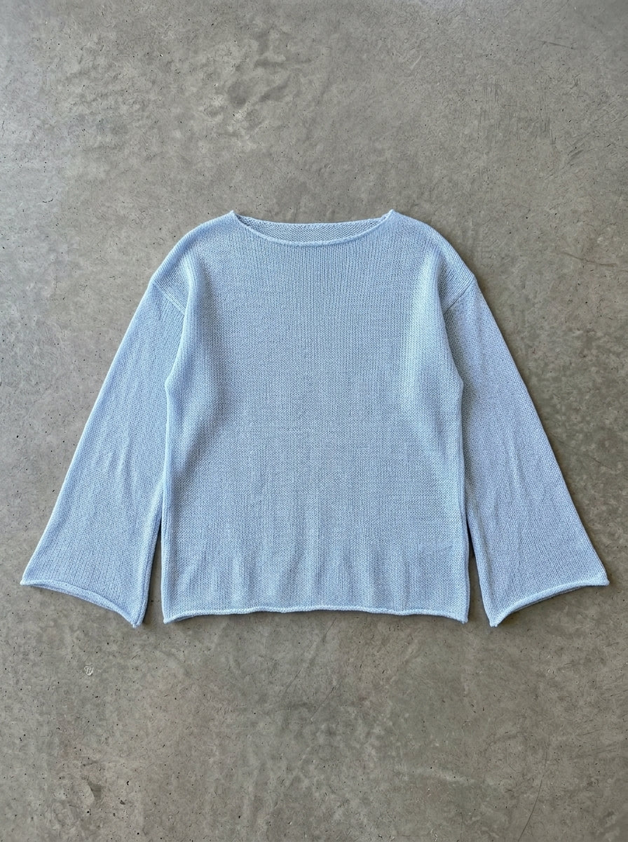 Sheer Open Knit Wide Sleeve Pullover in SKY BLUE