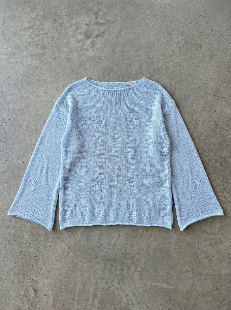 Sheer Open Knit Wide Sleeve Pullover in SKY BLUE