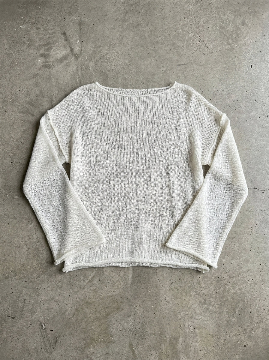 Sheer Open Knit Wide Sleeve Pullover in WHITE