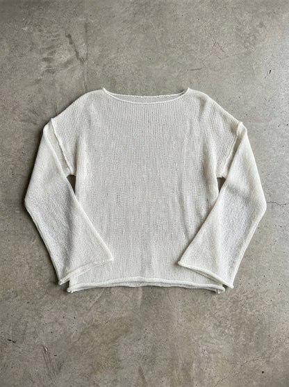Sheer Open Knit Wide Sleeve Pullover in WHITE