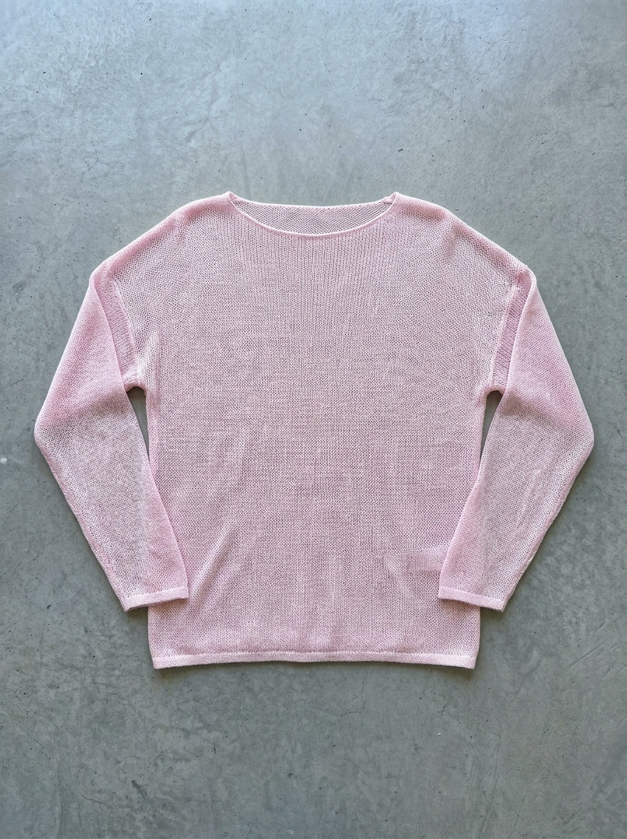 Sheer Open Knit Wide Sleeve Pullover in Pink