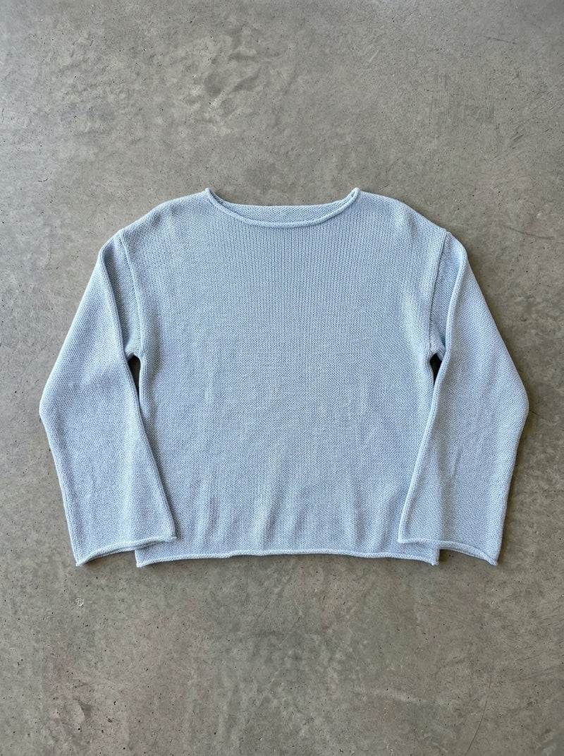 Sheer Open Knit Wide Sleeve Pullover in SKY BLUE