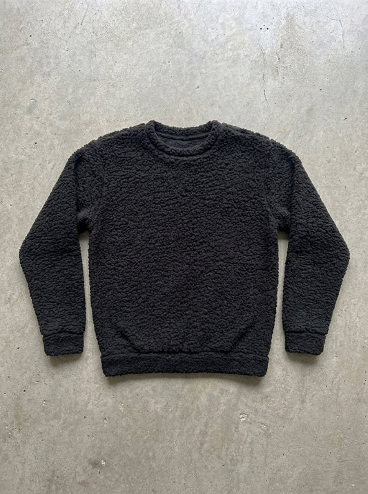 Sheer Open Knit Wide Sleeve Pullover in Black
