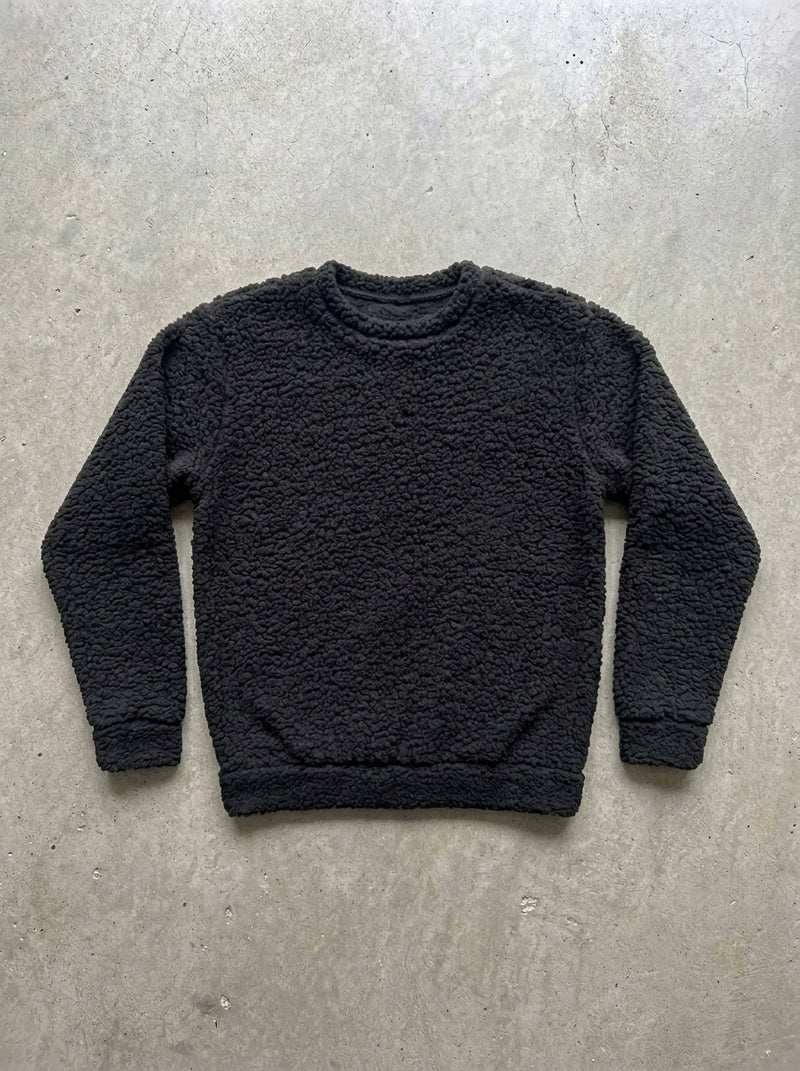 Sheer Open Knit Wide Sleeve Pullover in Black