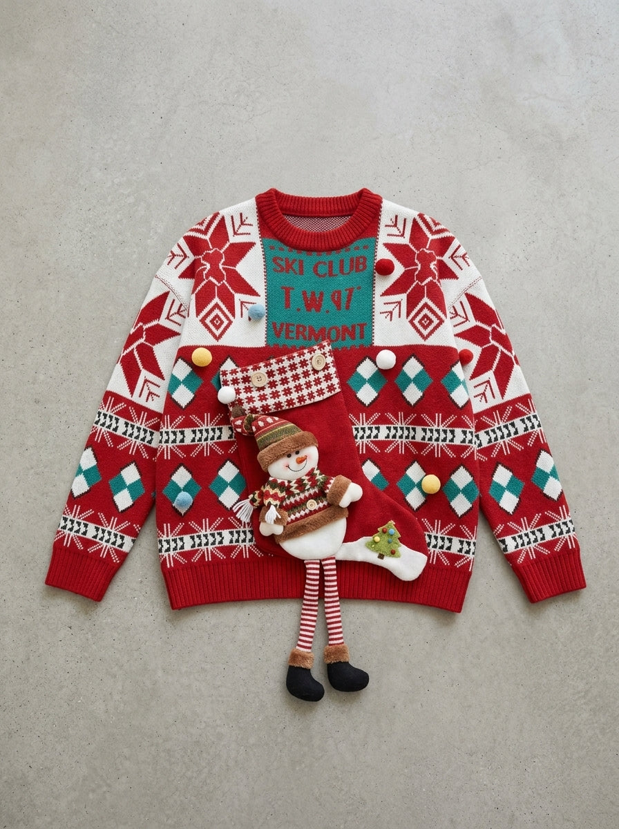 Cozy Loose Christmas Knit Sweater in Red