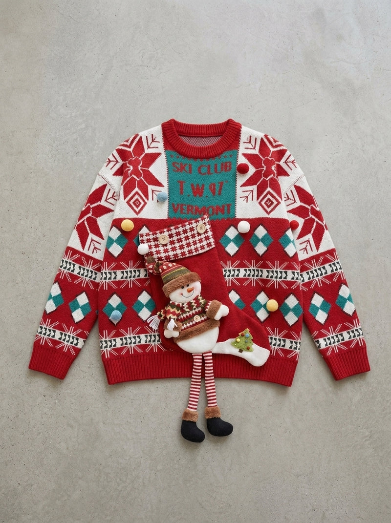Cozy Loose Christmas Knit Sweater in Red
