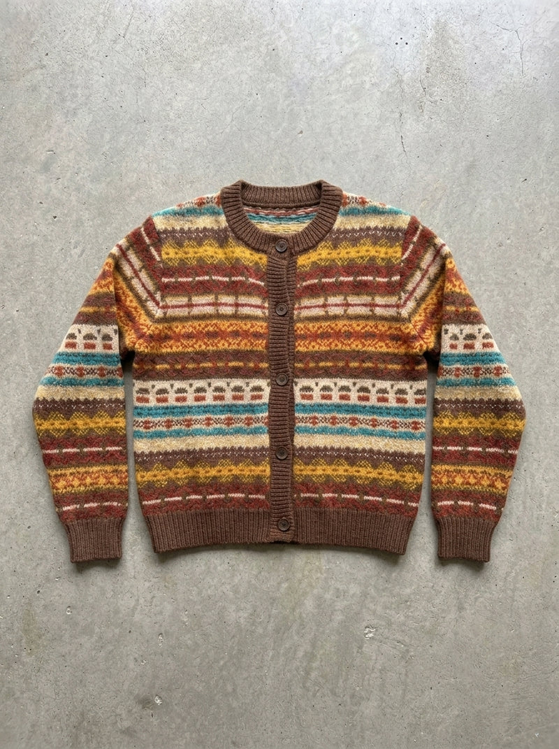 Retro Heart Colour Block Kids Cardigan in Army Green