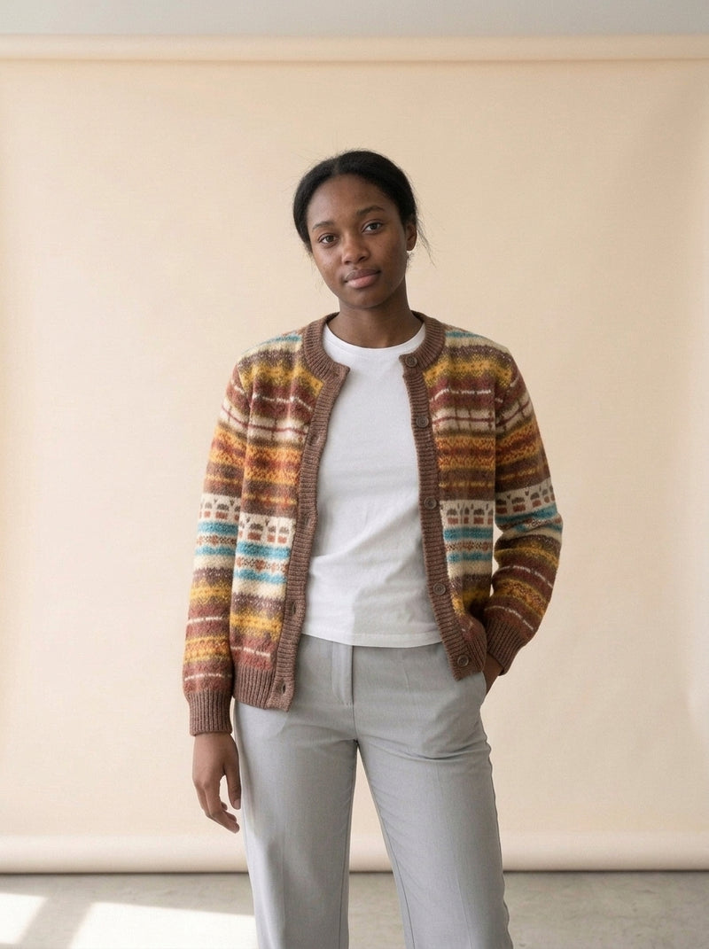 Retro Heart Colour Block Kids Cardigan in Sweater, worn