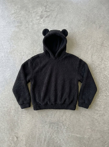 Cosy Hooded Drop Shoulder Pullover Sweater in black