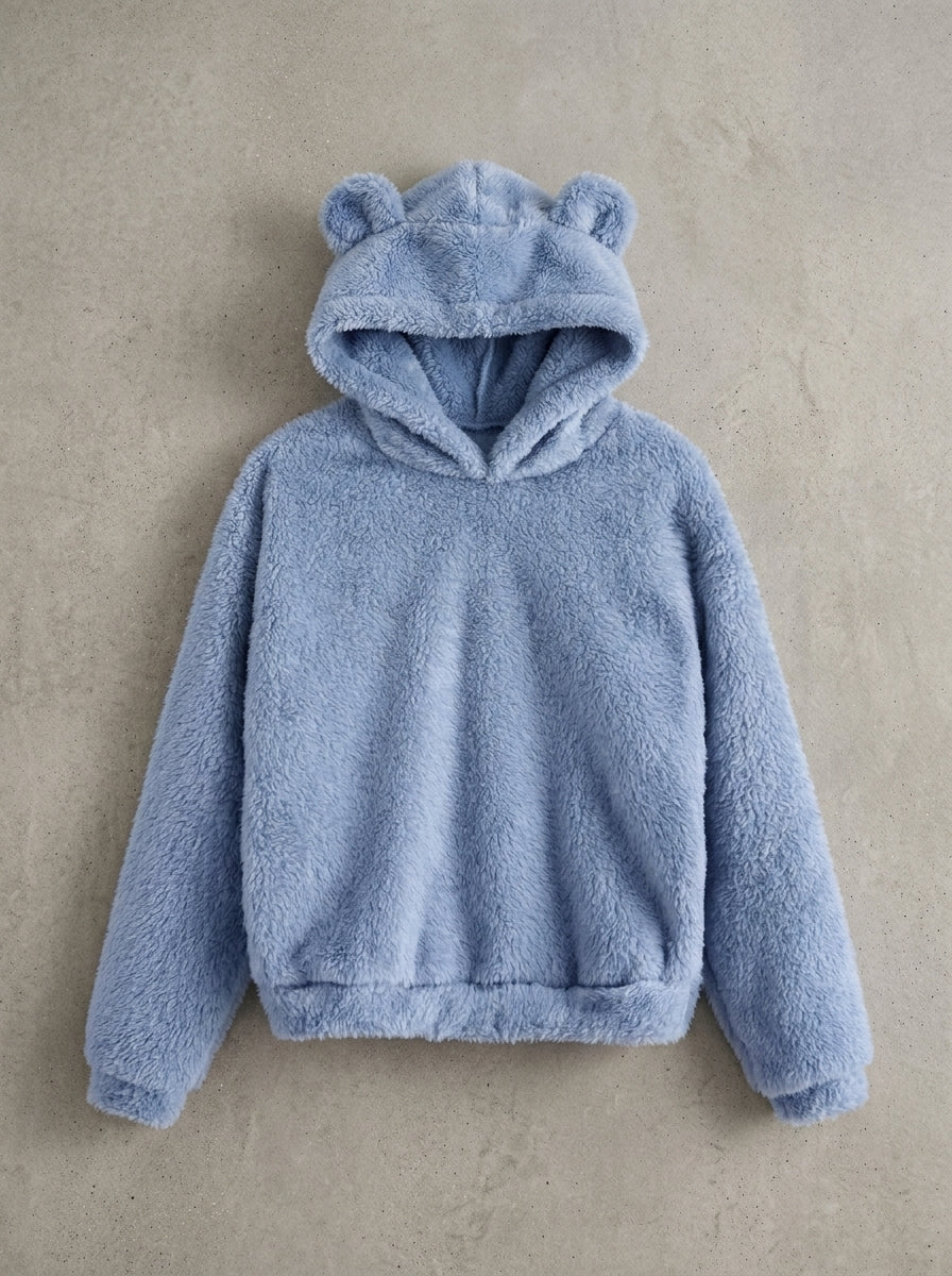 Cosy Hooded Drop Shoulder Pullover Sweater in Blue
