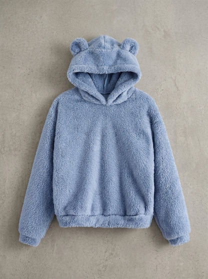 Cosy Hooded Drop Shoulder Pullover Sweater in Blue