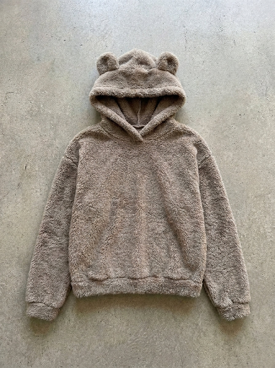 Cosy Hooded Drop Shoulder Pullover Sweater in Khaki