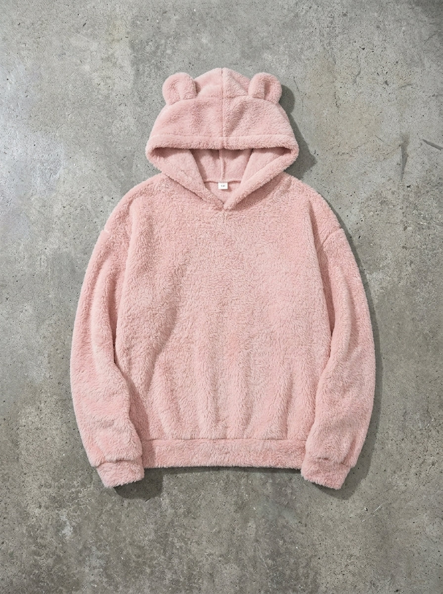 Cosy Hooded Drop Shoulder Pullover Sweater in Pink