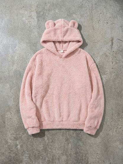 Cosy Hooded Drop Shoulder Pullover Sweater in Pink