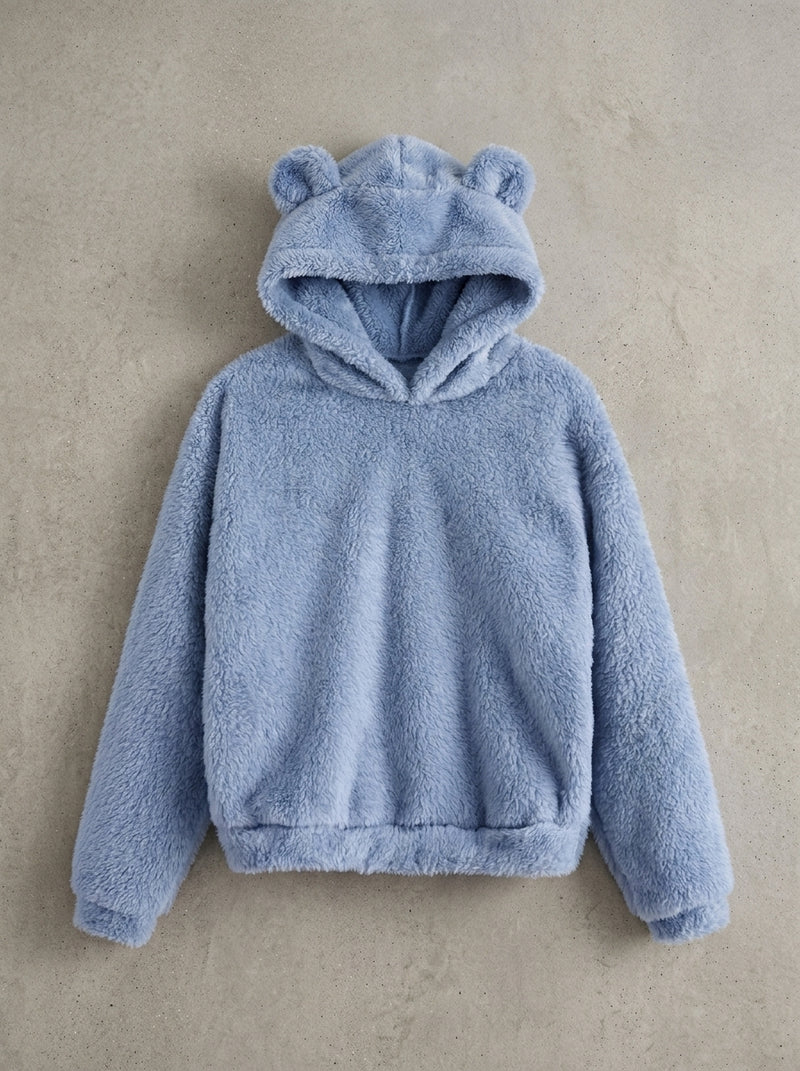 Cosy Hooded Drop Shoulder Pullover Sweater in Blue