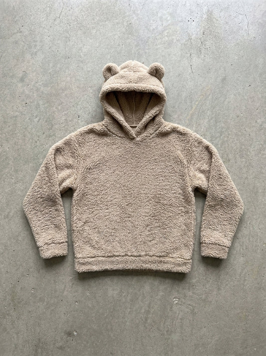Cosy Hooded Drop Shoulder Pullover Sweater in Beige