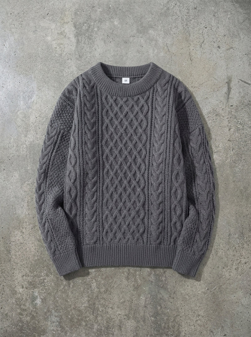 Men's Cable Knit Crew Neck Sweater in Grey