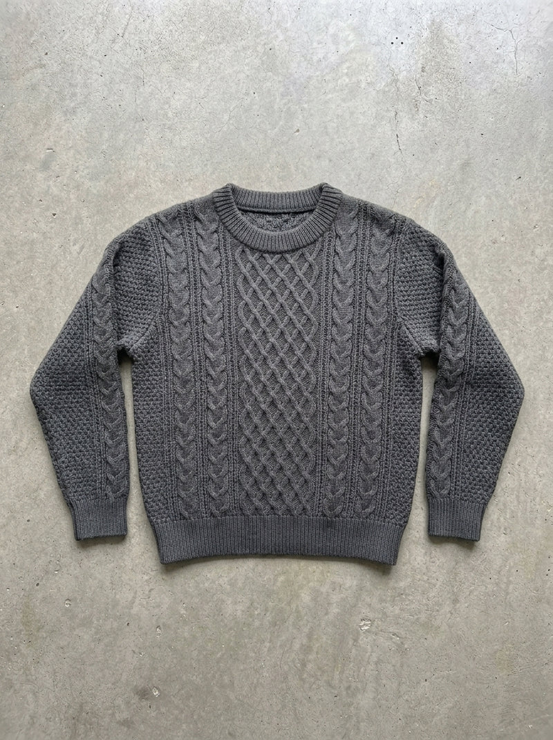 Men's Cable Knit Crew Neck Sweater in Apricot