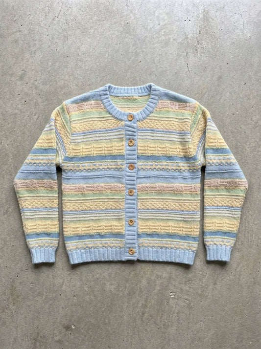 Loose Striped Cropped Knit Cardigan in Pink