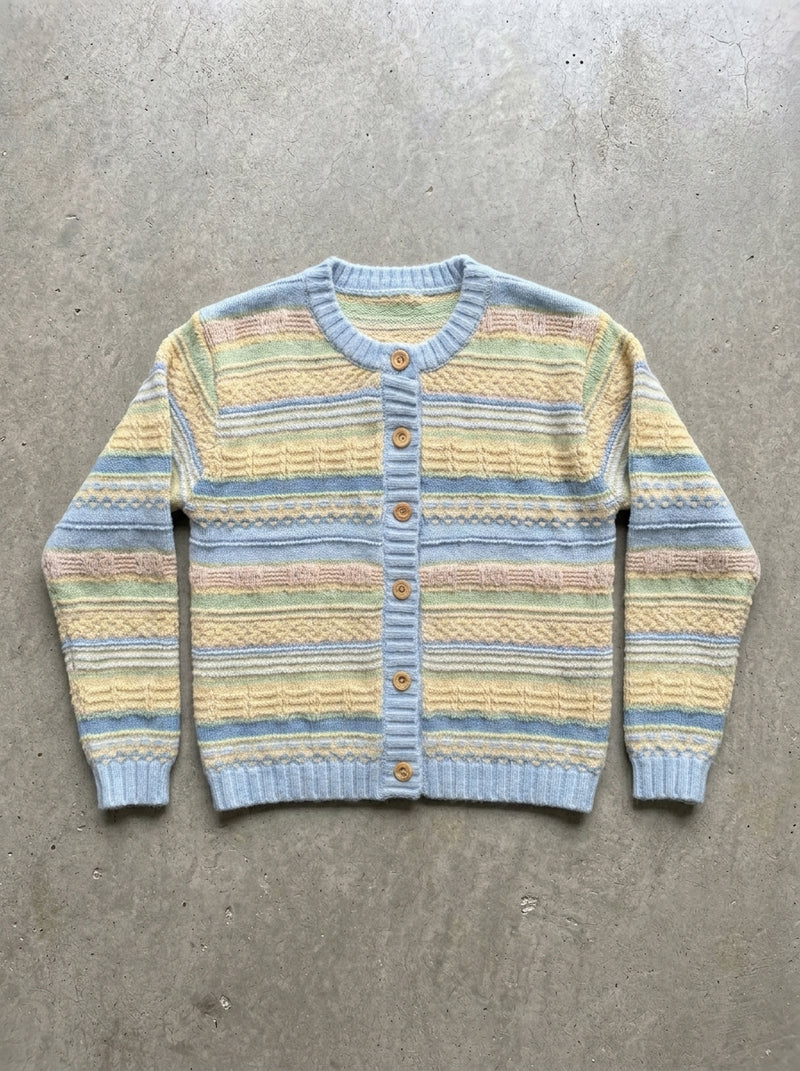 Loose Striped Cropped Knit Cardigan in Pink