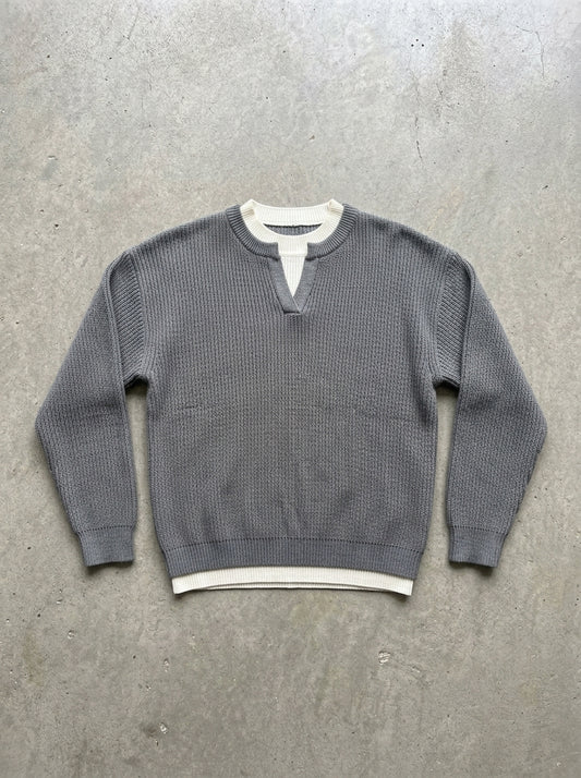 Notch Neck Layered Look Knit Sweater in Navy Sweater For Men