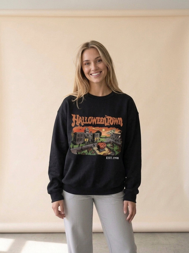 Halloweentown 1988 Graphic Pullover in Black, worn