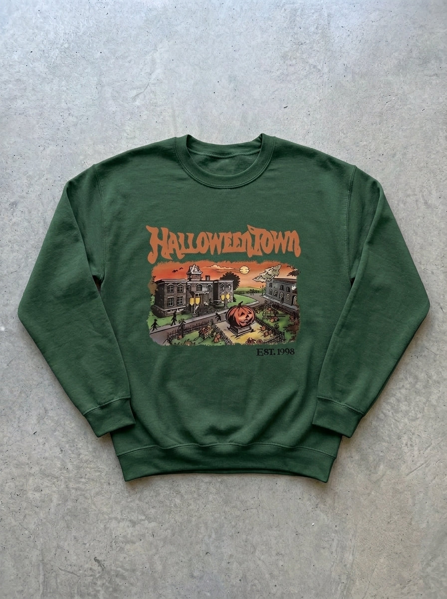 Halloweentown 1998 Graphic Pullover in Dark Green