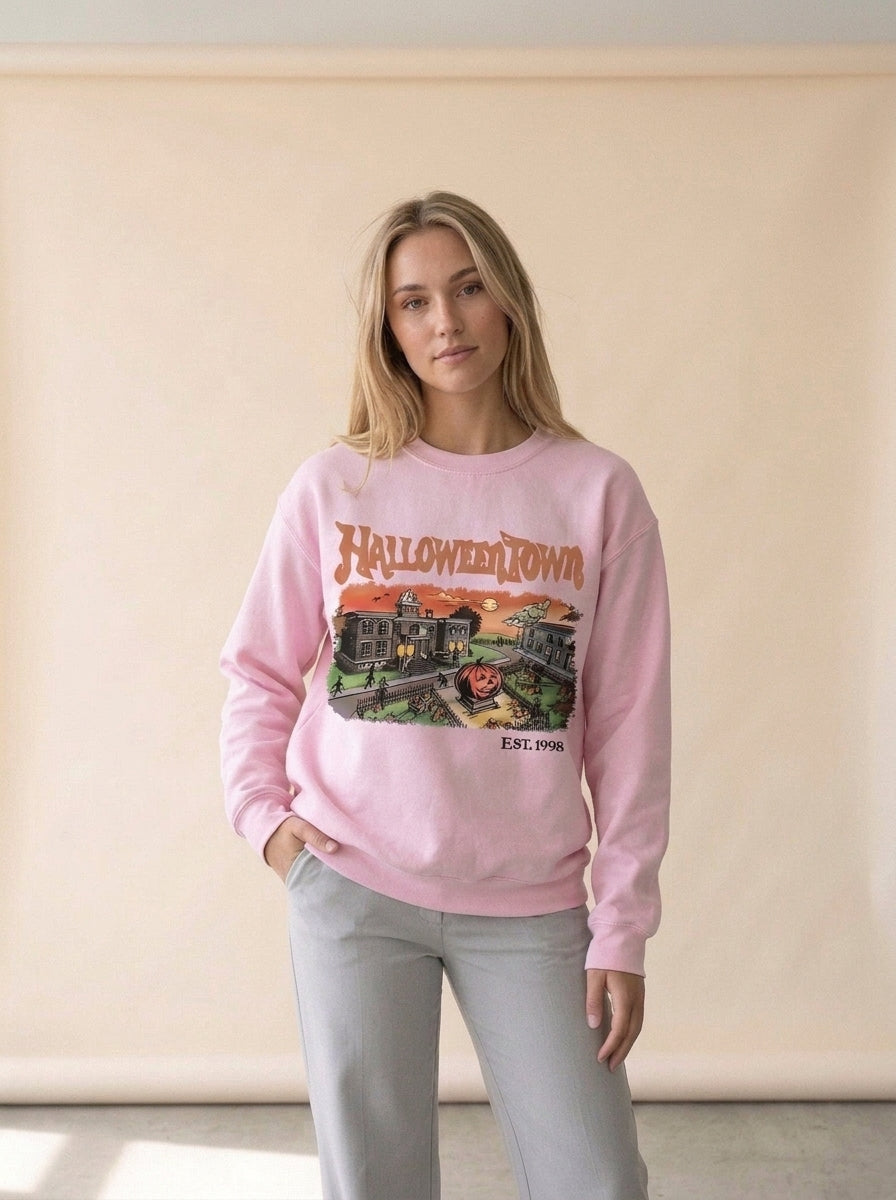 Halloweentown 1998 Graphic Pullover in Pink, worn