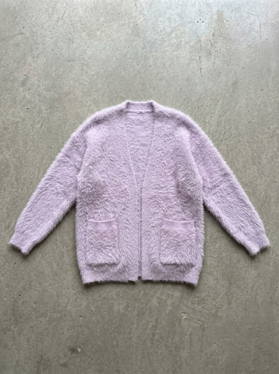 Cozy Loose V-Neck Button Cardigan in Light Purple