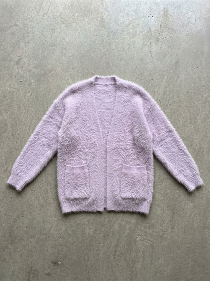 Cozy Loose V-Neck Button Cardigan in Light Purple