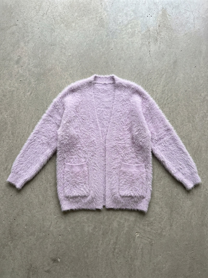 Cozy Loose V-Neck Button Cardigan in Light Purple