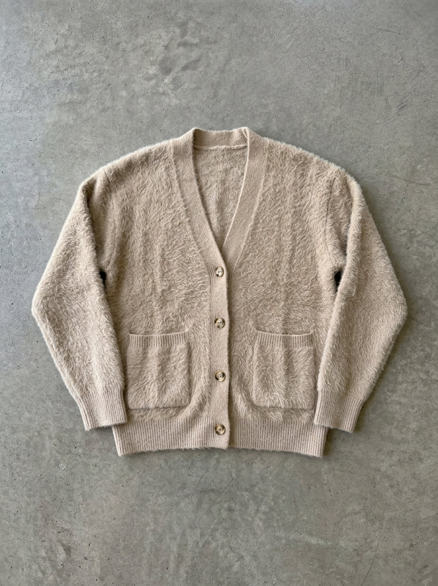 Cozy Loose V-Neck Button Cardigan in Khaki