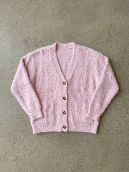 Cozy Loose V-Neck Button Cardigan in Pink