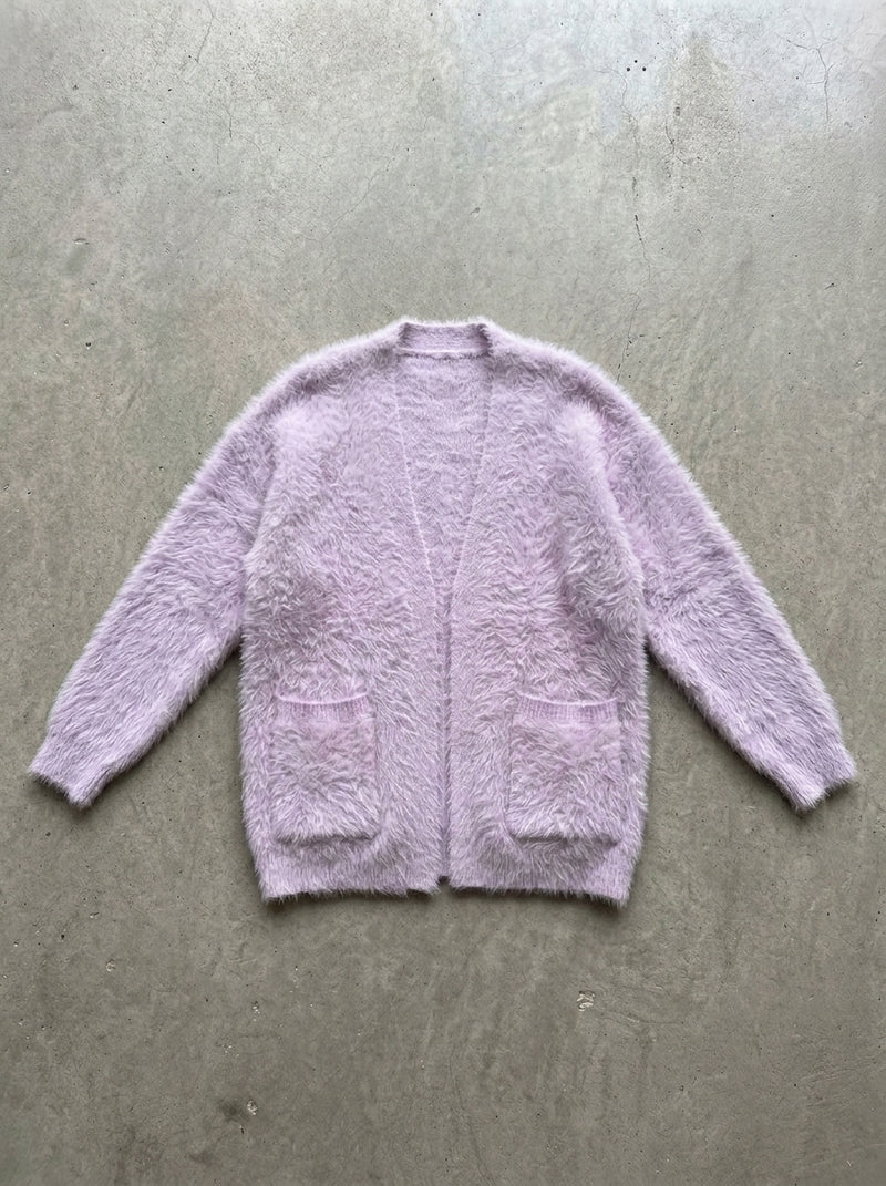 Cozy Loose V-Neck Button Cardigan in Light Purple