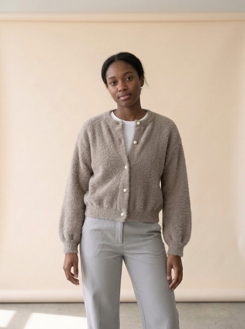 Lazy Day V-Neck Sweater Jacket in Dark Green, worn