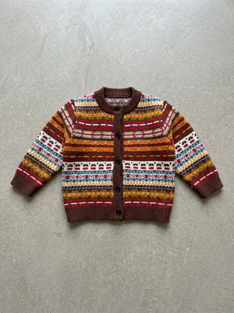 Retro Heart Colour Block Kids Cardigan in sweater