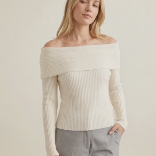 Off-Shoulder Slash Neck Knit Sweater — video