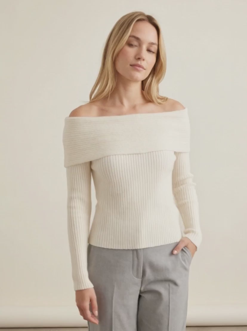 Off-Shoulder Slash Neck Knit Sweater — video