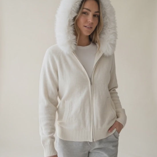 Fluffy Hood Zip-Up Knit Sweater Jacket — video