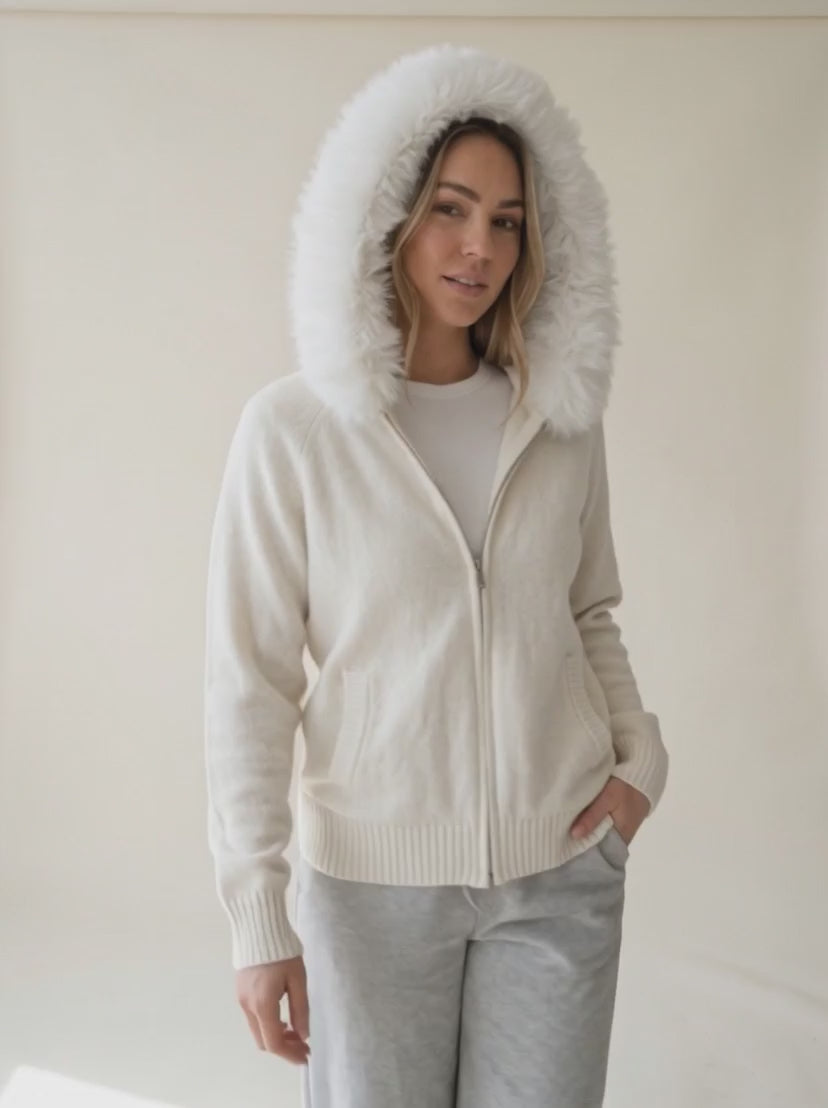 Fluffy Hood Zip-Up Knit Sweater Jacket — video