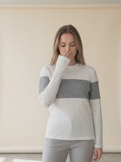 Color Block Ribbed Crew Pullover — video
