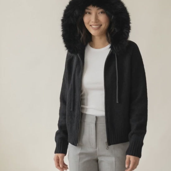 Fluffy Hood Zip-Up Knit Sweater Jacket — video
