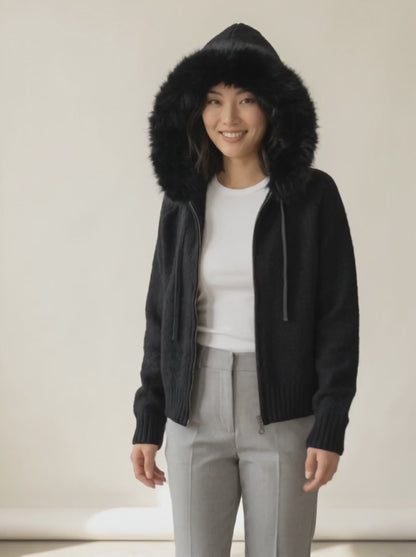 Fluffy Hood Zip-Up Knit Sweater Jacket — video