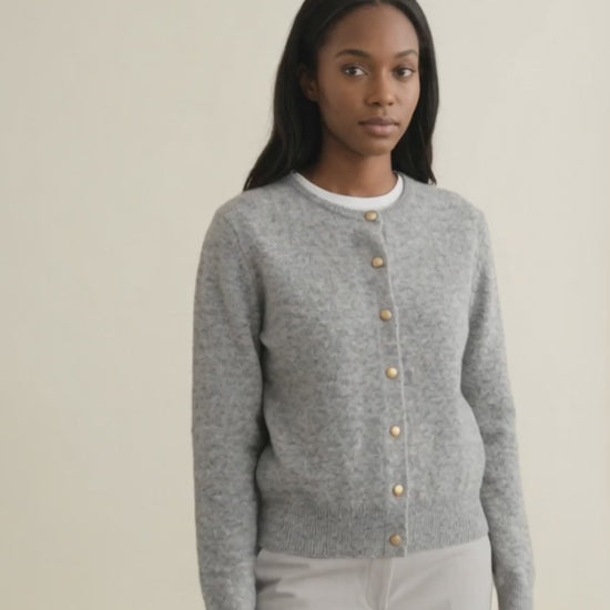 Soft Gray Crew Neck Knit Cardigan — video