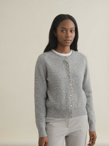 Soft Gray Crew Neck Knit Cardigan — video