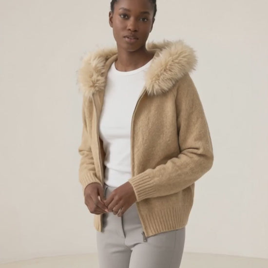 Fluffy Hood Zip-Up Knit Sweater Jacket — video