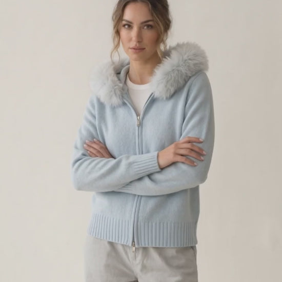 Fluffy Hood Zip-Up Knit Sweater Jacket — video