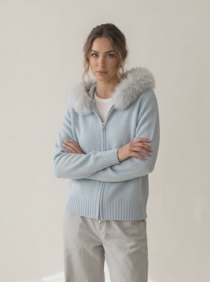 Fluffy Hood Zip-Up Knit Sweater Jacket — video