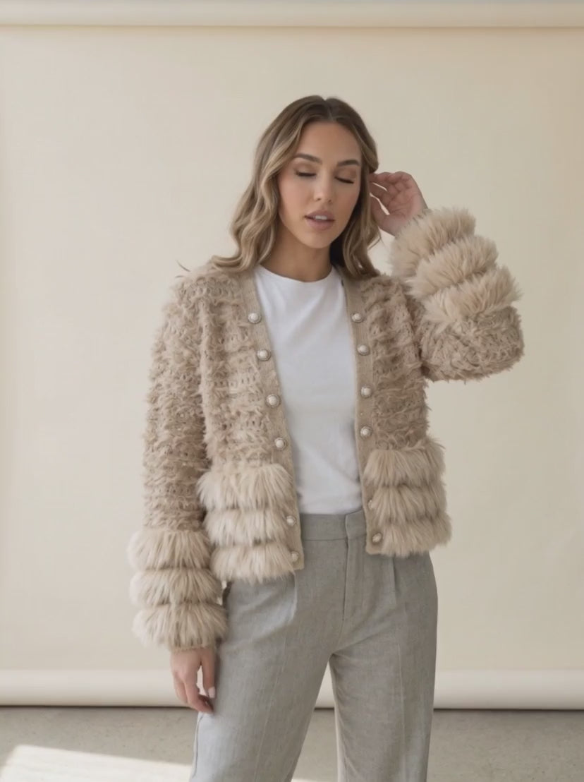 Fluffy Sleeve Cropped Knit Cardigan — video