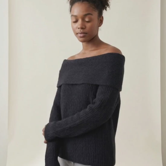 Off-Shoulder Slash Neck Knit Sweater — video